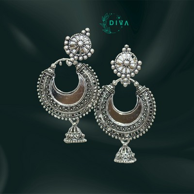 Diva Antique Silver-Plated Ethnic Jhumka Earrings