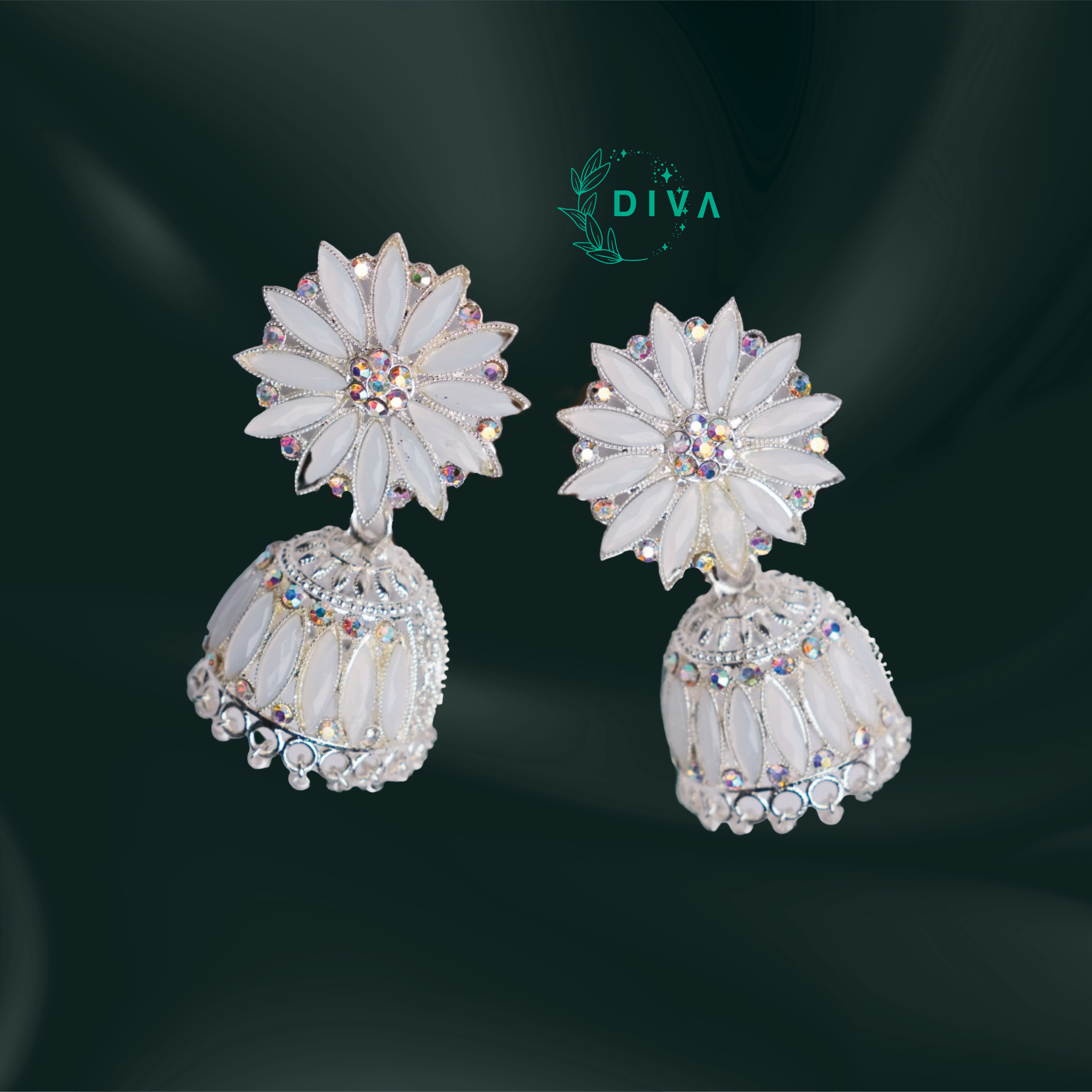 Crystal Bloom Floral Jhumka Earrings