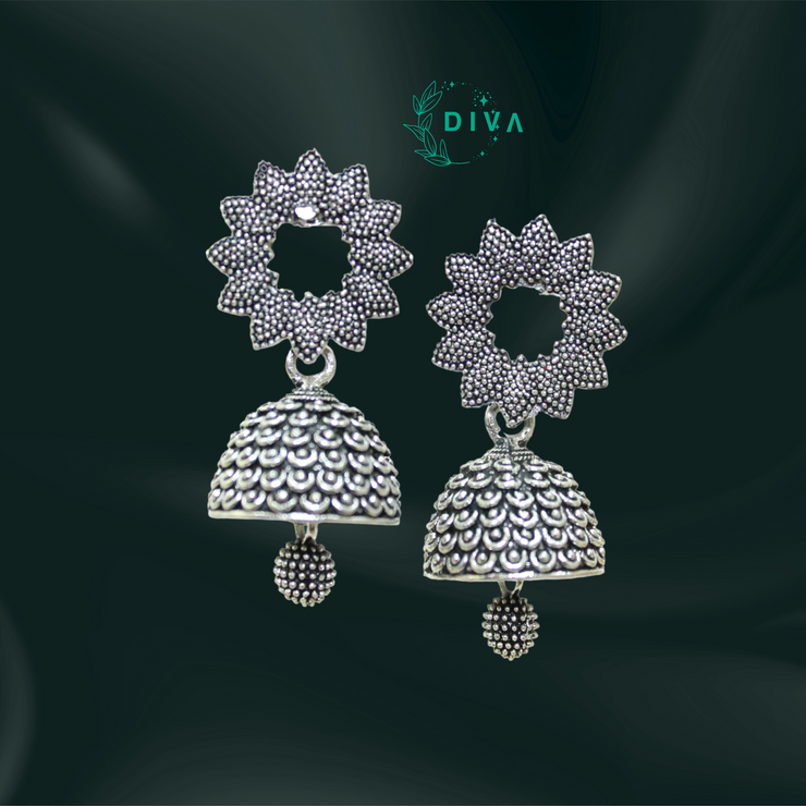 Vintage Sunflower Oxidised Jhumka Earrings