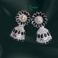 Midnight Bloom Black Stone Jhumka Earrings
