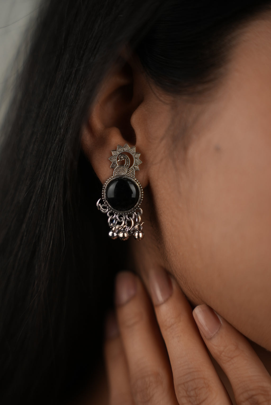 Black Peacock Pearl Jhumkis