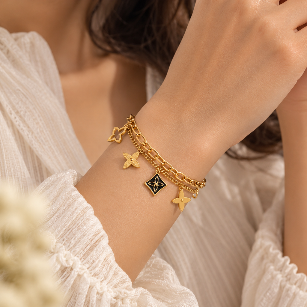 Floral Charm Layered Bracelet