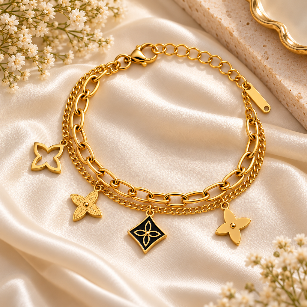 Floral Charm Layered Bracelet