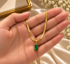 Emerald-Cut Green Stone Snake Chain Necklace