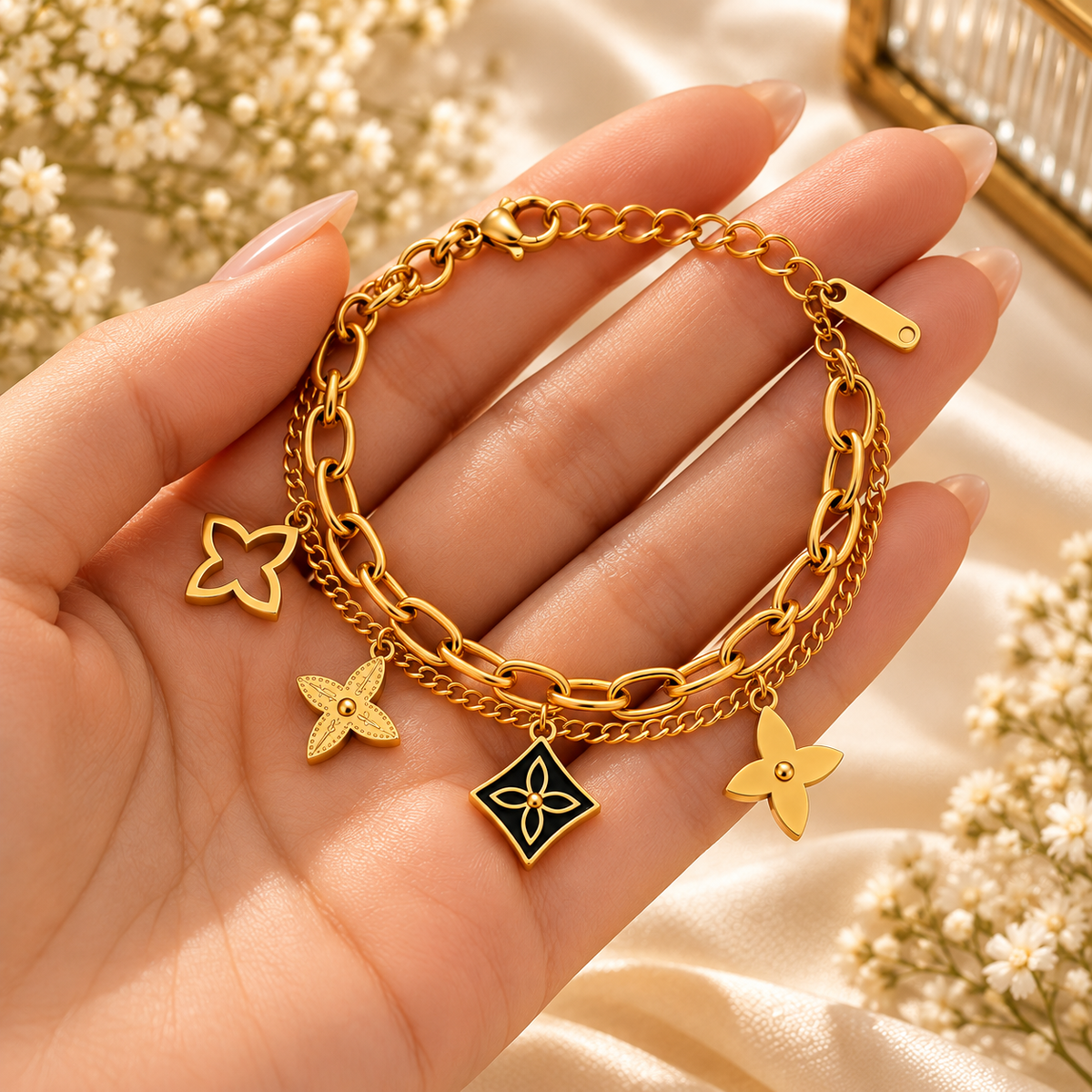 Floral Charm Layered Bracelet