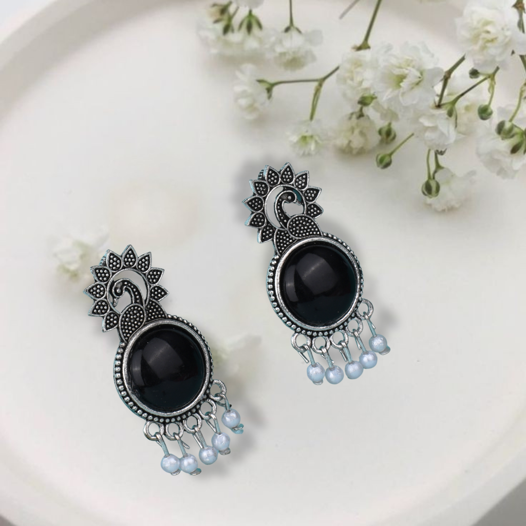 Black Peacock Pearl Jhumkis