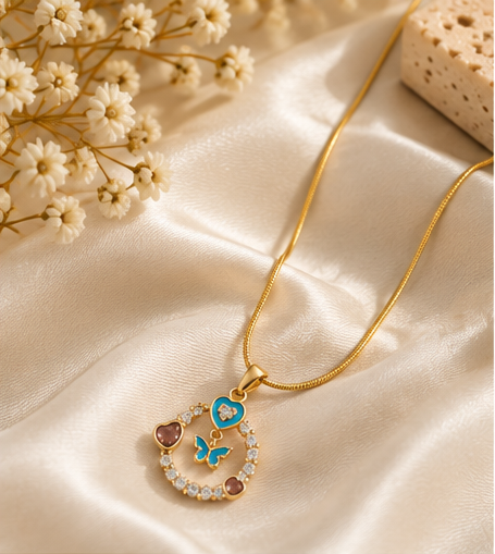 Aqua Butterfly Heart Necklace