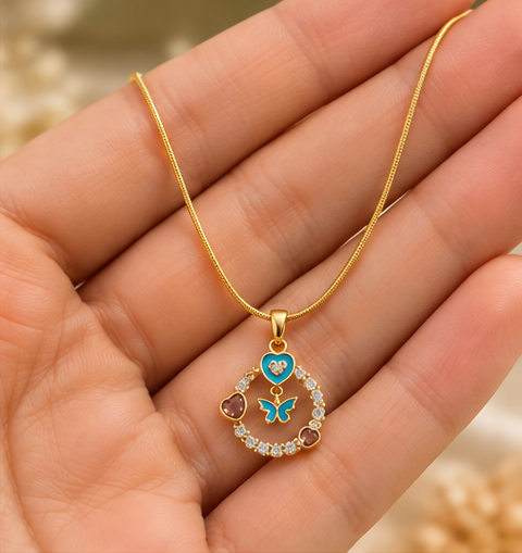 Aqua Butterfly Heart Necklace