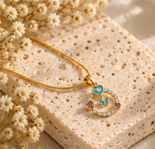 Aqua Butterfly Heart Necklace